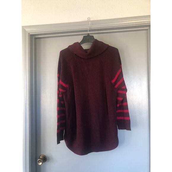 Women's Sz 2XL Maroon Red Striped Sweater Cowl Neck Long Sleeves St Johns Bay - Picture 2 of 6